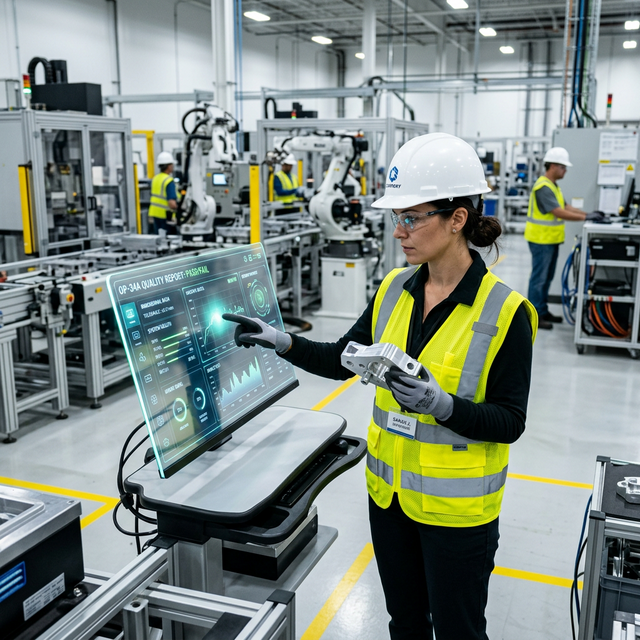 Quản lý xưởng kiểm tra chất lượng trên màn hình phần mềm