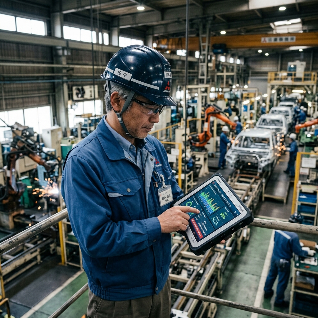 MESダッシュボードを使用する日本の工場管理者