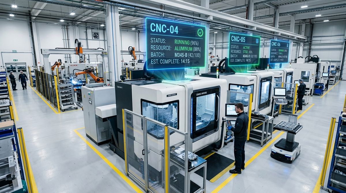 Hệ thống điều độ sản xuất nâng cao hiển thị trên máy CNC