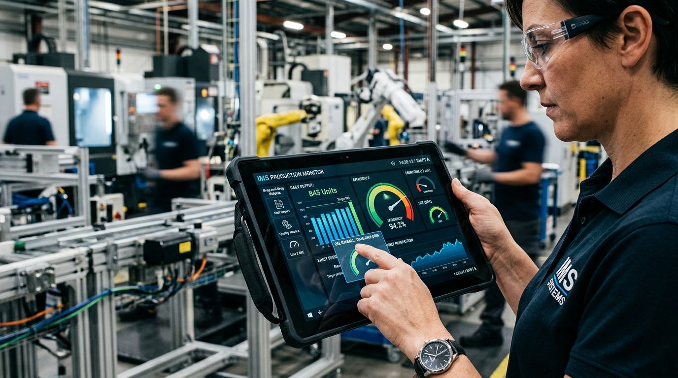 進捗を監視するためにタブレットを使用する生産マネージャー