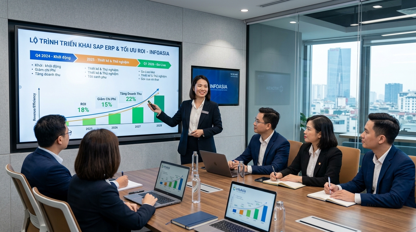 Chuyên gia tư vấn Infoasia trình bày lộ trình triển khai SAP ERP và tối ưu hóa ROI cho ban lãnh đạo